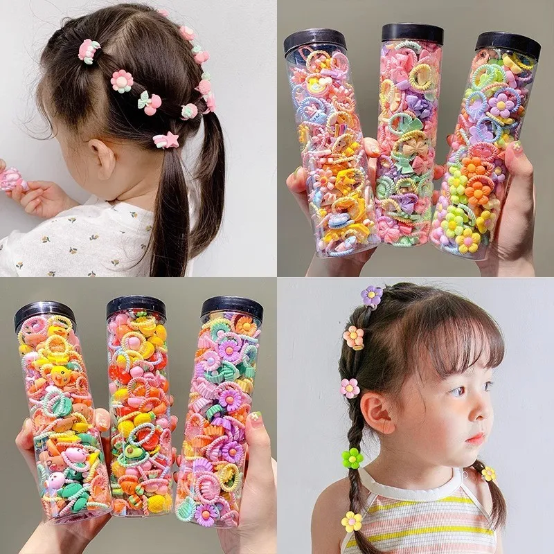 80PCS/40PCS/Bottle Elastic Hair Bands Girls Baby Hair Accessories Child Hair Ring Head Rope Scrunchies Headwear 1 or 2 Bottles 2