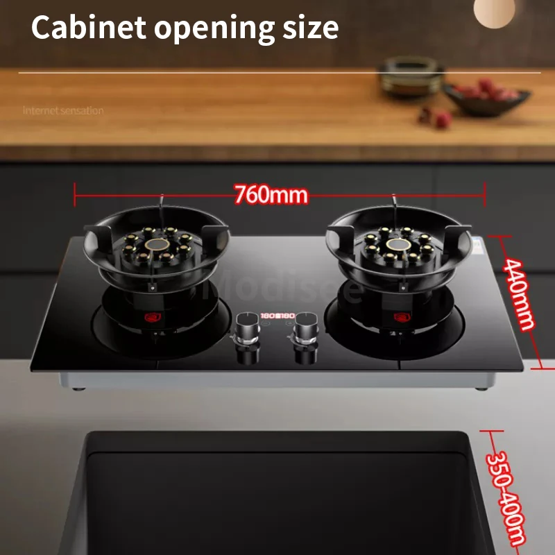 Home Kitchen 4.8KW Gas Cooktop Stove Embedded Fierce Fire Stove Timer Function Flip Gas Cooker Energy-Saving High Efficiency 4