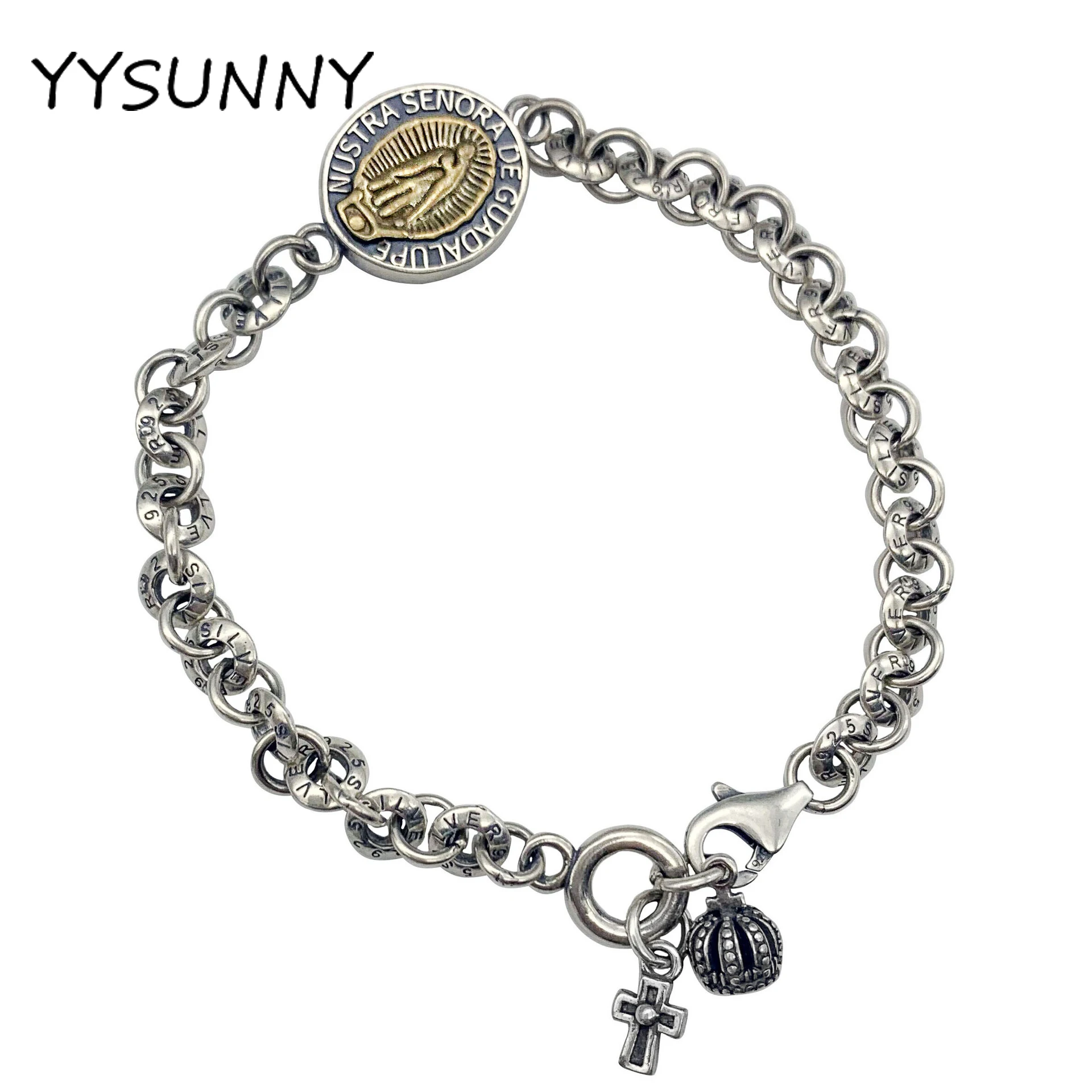 

YYSUNNY Trendy S925 Sterling Silver Vintage Unisex Bracelet Men's Personality Virgin Mary Bangle Couple Jewelry Accessories