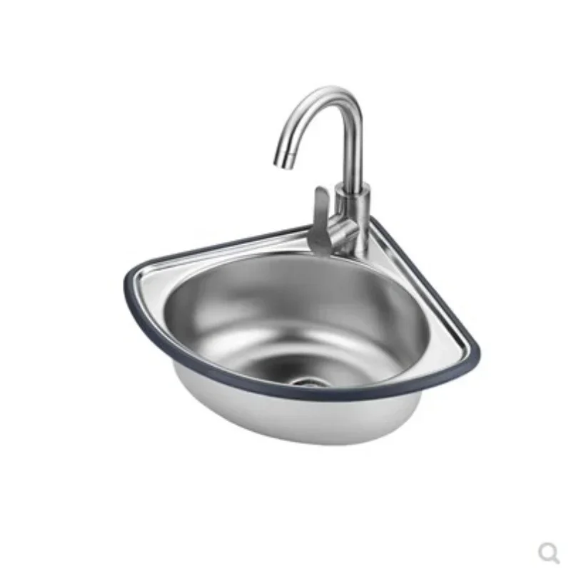Kitchen Vegetable Washing Sink Bathroom Wash Basins Single Bowl Stainless Steel Triangle Wall-mounted Basin Corner for Kitchen Bathroom