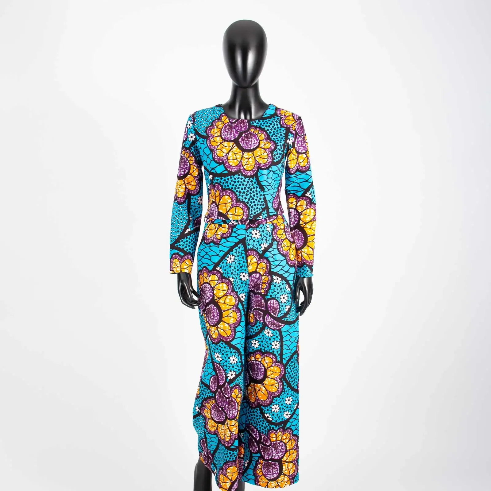 2024 Autumn African Women Suit AFRIPRIDE Private Custom Full Sleeve Short Top+wide Leg Ankle-length Pant Wax Cotton A722639 2