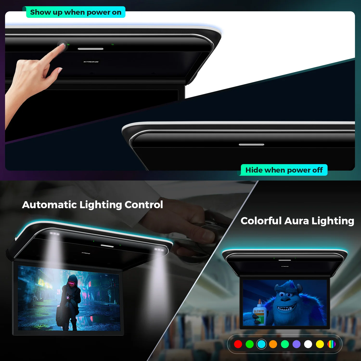 XTRONS 19.5" Octa-core Android Car Roof Monitor TV 8K IPS Car Screen Adjustable Angle to 170&deg; with Screen Mirroring USB HDR RCA car monitor car dashboard display screen
