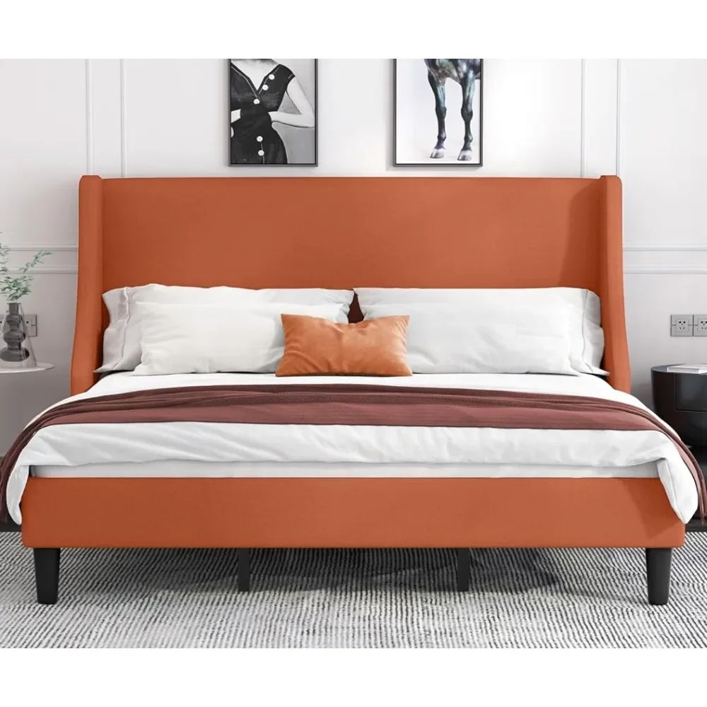 

Full Bed Frame Twin Modern Deluxe Wingback Platform Bed Frame With Upholstered Headboard Wood Slat Support Mattress Foundation