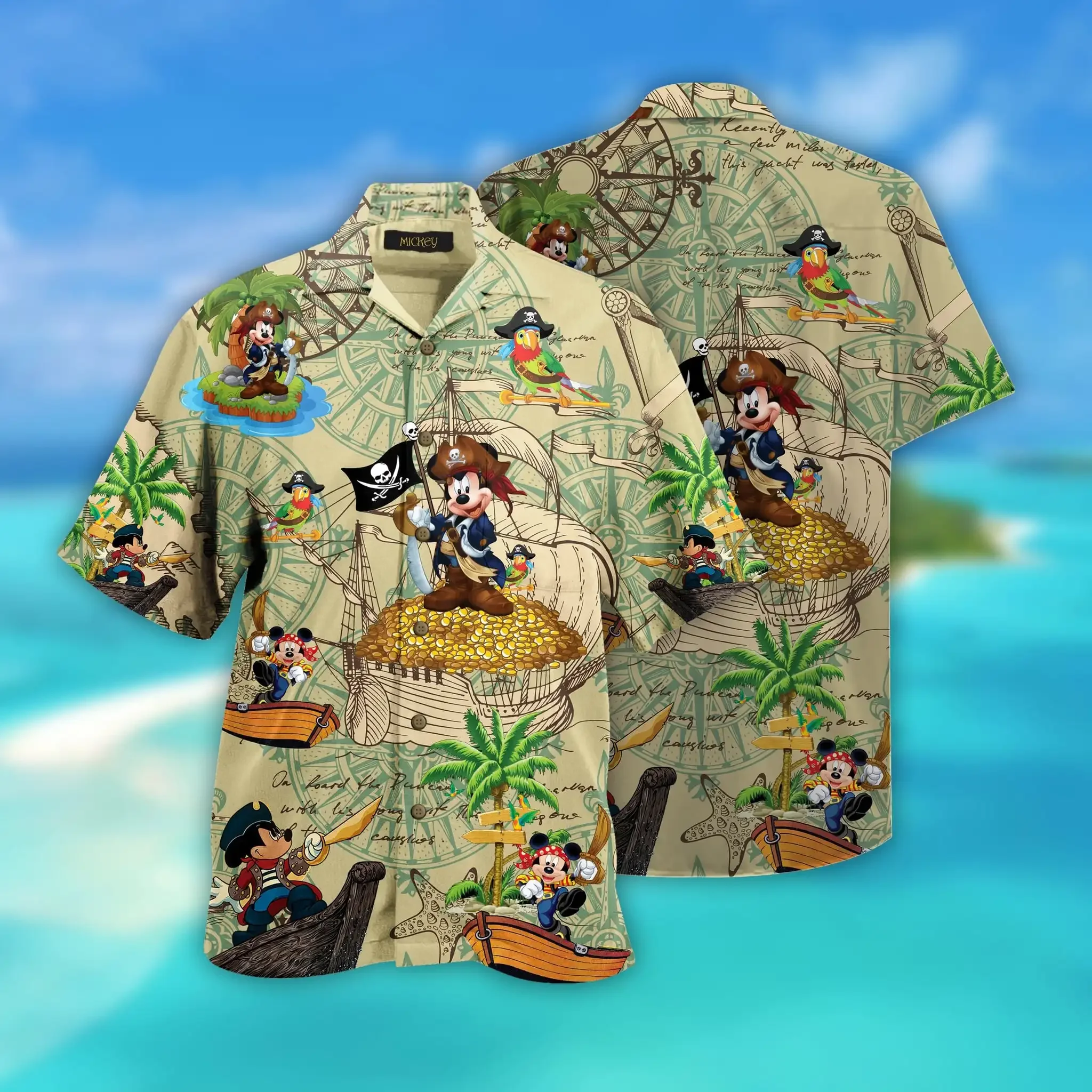 

2024 Disney Mickey Treasure Hunt Hawaiian Shirt Men's Mickey Mouse Hawaiian Shirt Disney Aloha Shirt Fashion Short Sleeve Shirt