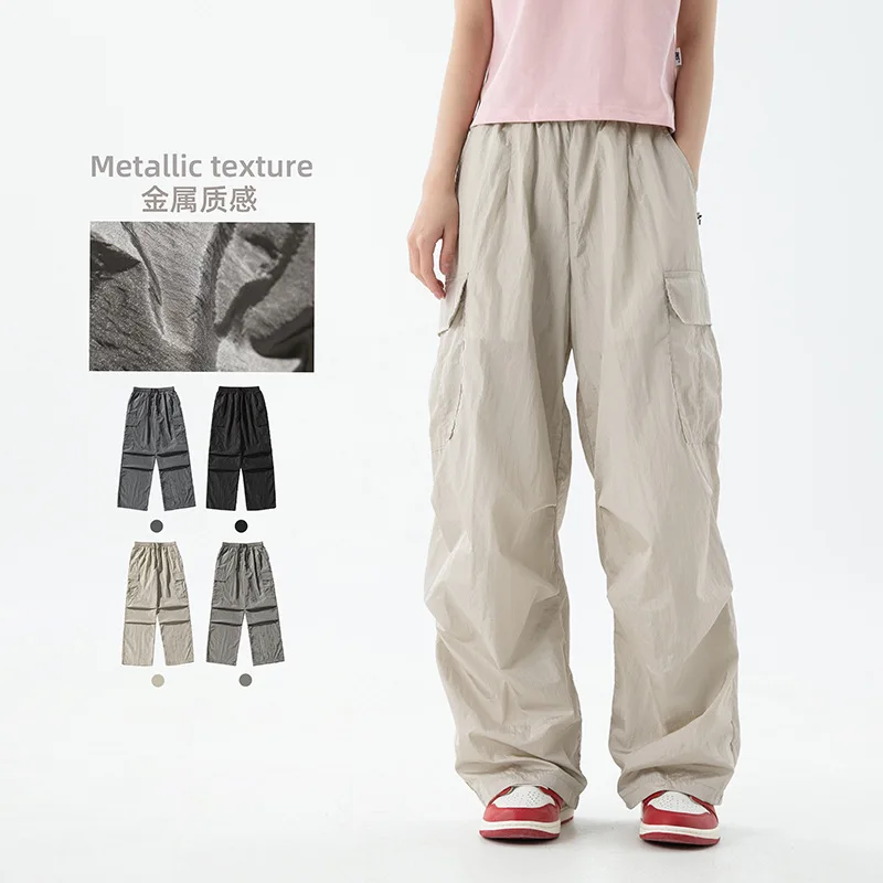 Spring New Y2k Women's Pants Nylon Micro Wrinkle Micro Wide Cargo Pants for Women Double Pleated Sports Casual Long New in Pants 10 pcs stretchy finger protector sleeve nylon support arthritis sports aid straight wrap to reduce the hurts 2 colors