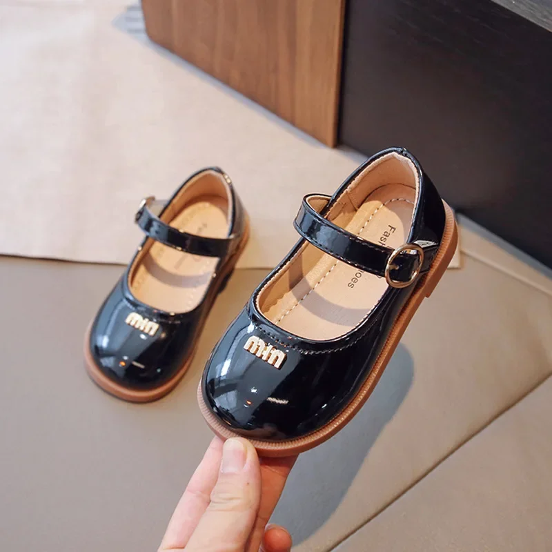 Children's Solid Color Leather Shoes Spring Shallow Heel Single Shoes Girls Performance Medium Large Princess