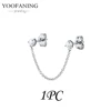 YUXINTOME 1 PC 925 en argent Sterling aiguille d'oreille coloré Zircon chaîne gland boucles d'oreilles pour les femmes deux trous boucle d'oreille bijoux A45