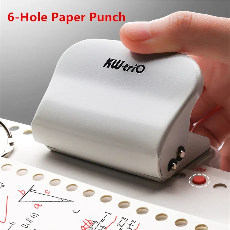 Kw-trio 6-Hole Paper Punch Handheld Metal Hole Puncher 5 Sheet Capacity 6mm for A4 A5 B5 Notebook Scrapbook Diary Planner, Size: 11.8, Green