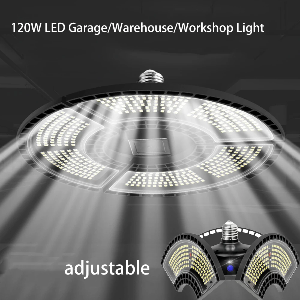 

Регулируемая подсветка, лампочка для гаража, 120 Вт, деформируемое складное Освещение E27, алюминиевая лампа для магазина, склада, Промышленного цеха