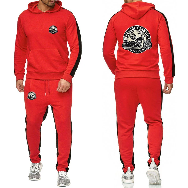 Glock perfect shooting new men's spring and autumn solid color suit fashion hooded trousers sports suit