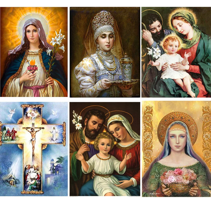 

Jesus Cross Diamond 5D Diy Paiting Religious Figures Picture Embroidery Mosaic Virgen Maria Home Decor Church Utensils Catholic