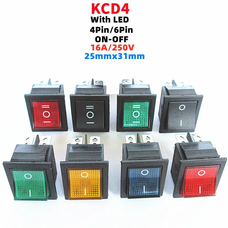 1pcs KCD4 Rocker Switch ON-OFF 2 Position 4 Pins / 6 Pins Electrical equipment With Light Power Switch 16A 250VAC/ 20A 125VAC, rocker switch