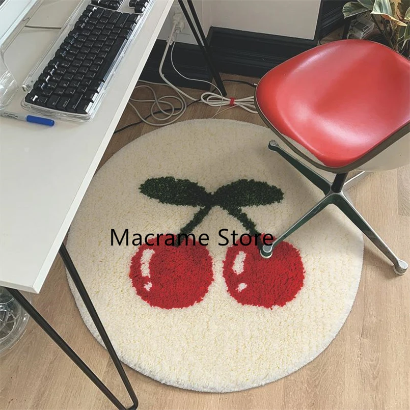 

Round Ins Style Red Cherry Bedroom Bedside Carpet Home Computer Chair Anti-Slip Cartoon Simple Bathroom Absorbent Foot Mat