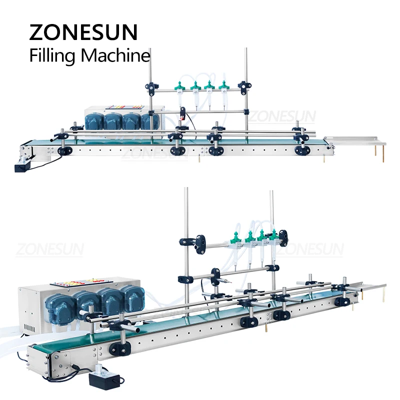 ZONESUN Liquid Filling Machine With Conveyor Bottle Jar Drinks Water Juice Peristaltic Pump Small Production Line ZS-DTPP100C4