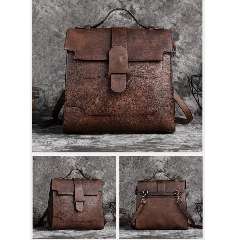 MOTAORA Vintage Genuine Leather Women's Bag For Woman Shoulder Bags 2024 New Hand Painted Ladies Handbag Luxury Girls School Bag