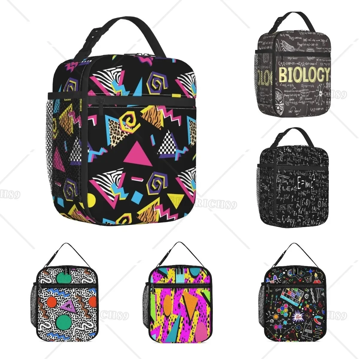 

Vintage Retro 80S 90S Geometric Checkered Zebra Reusable Lunch Bag for Men Women Leakproof Black Lunch Tote Box Snacks Organizer