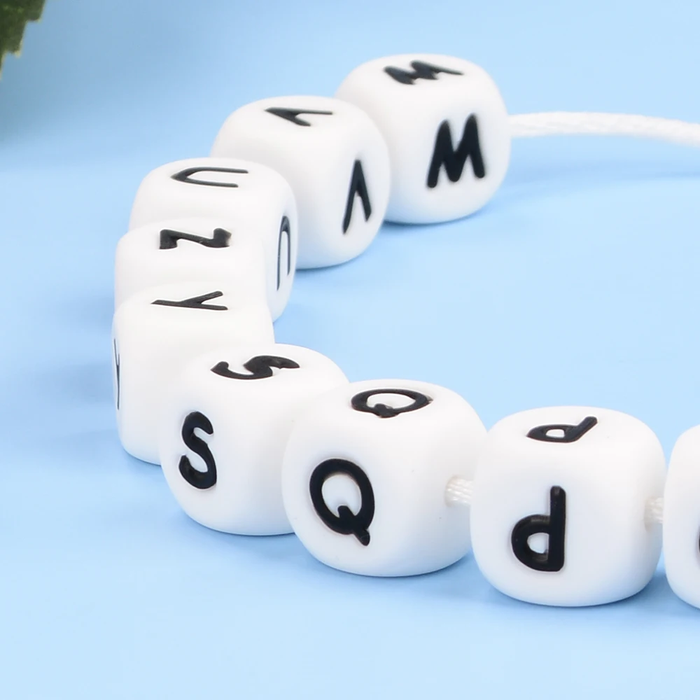 LOFCA 12 mm 40 Stück Lebensmittelqualität Silikon Babyzähne Perlen Schnullerkette BPA-frei Lose Kauen Alphabet Perlen für personalisierte Namen DIY – Detail 9