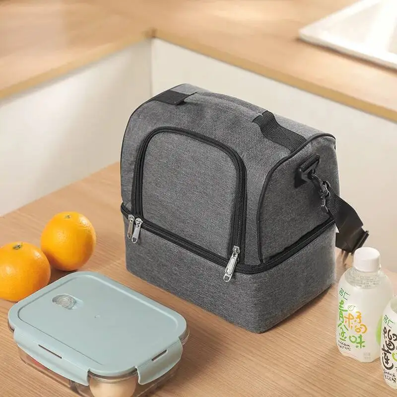 Doppelschichtige isolierte Tasche, Arbeitslunchtasche, Lunchbox-Tasche für Studenten oder Offizier, Mama, Babyflaschentasche, wasserdichte Lunchtasche – Detail 7