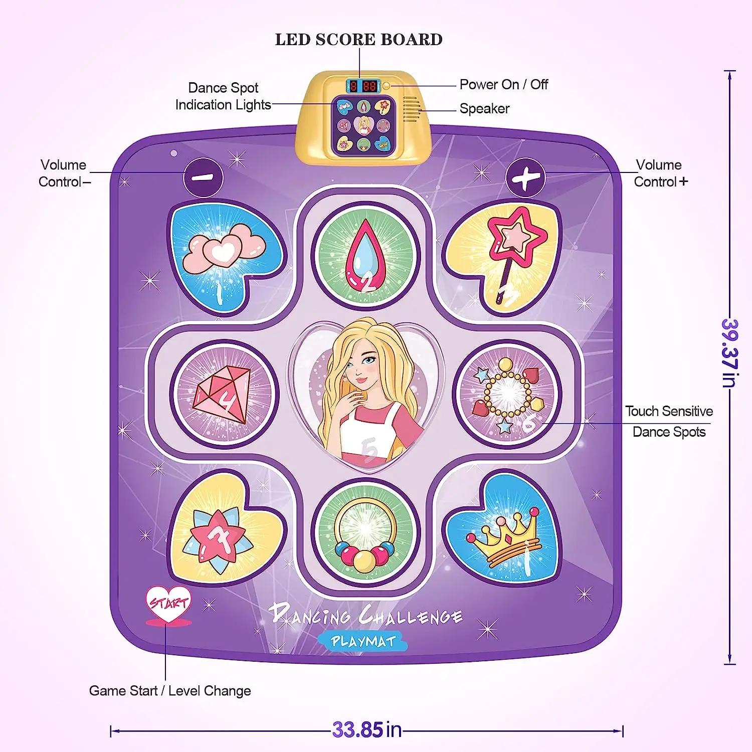 Dance Mat Toys for 3-10 Year Old Girls 5 Game Modes Including 3 Challenge Levels Adjustable Volume Dance Pad with LED Lights