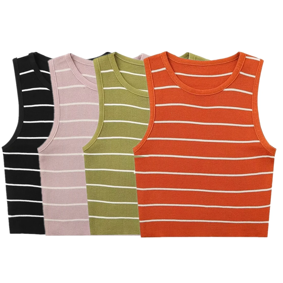 

Jenny&Dave Japanese Summer Sleeveless Short T-shirt Female Fashion Multicolor Basically Relies On Striped Tank Crop Top