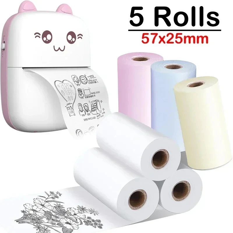 58mm 미니 포토 프린터 용지 롤 접착 감열지 57x25MM DIY 스티커 라벨 영수증 미니 포켓 모바일 프린터