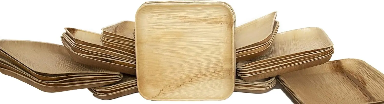 Disposable Party Plates Square 8" [200] Eco Friendly Palm Leaf Plates Biodegradable For Party,BBQ,Camping,Wedding Bamboo