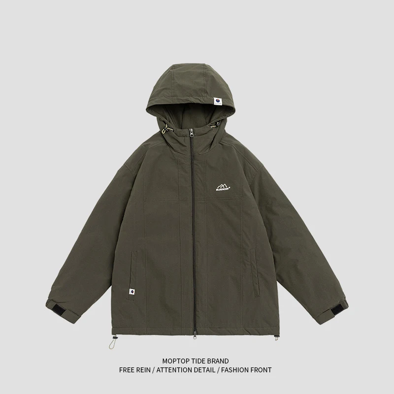 

Men's Hooded Outdoor Thickened Warm Cotton Coats Autumn and Winter Trendy Brand Printed Loose Casual Couple Zipper Parkas Jacket