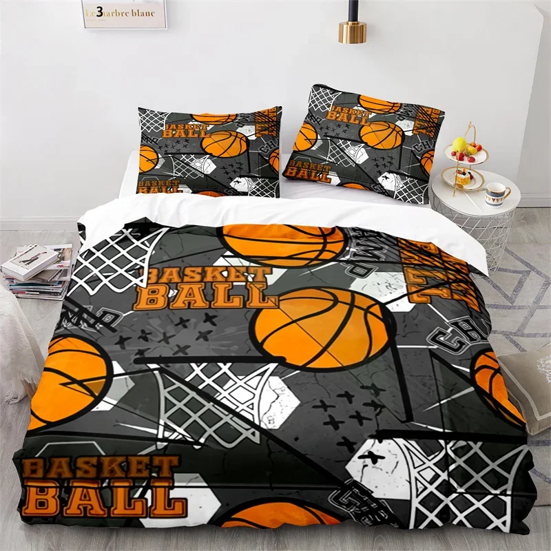 Boys Basketball Bedding Set Sports Theme 3D Ball Duvet Cover Full King For Teen Men Microfiber Competitive Game Comforter Cover 5