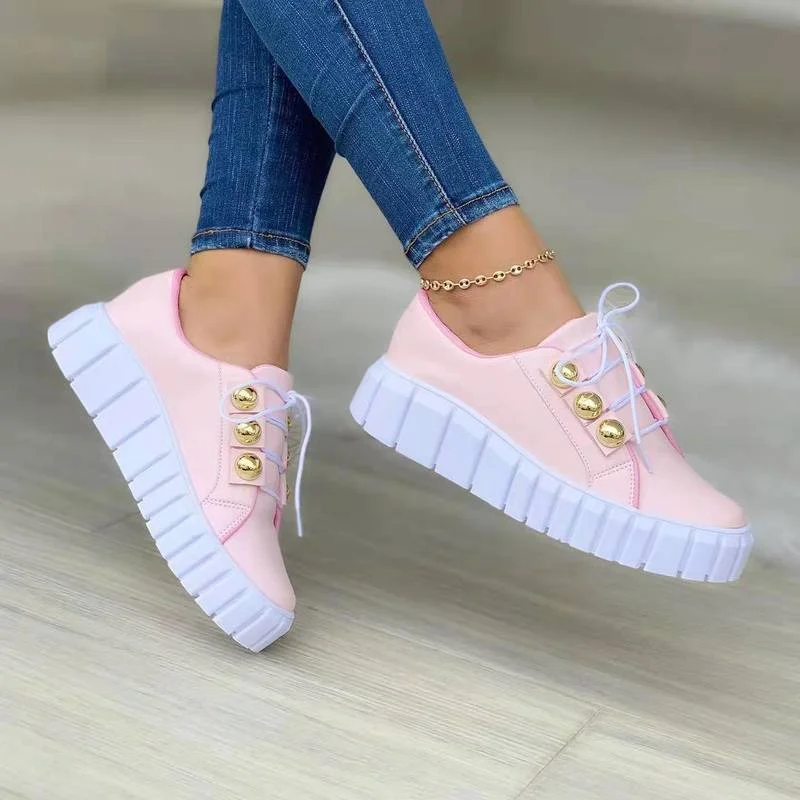 2022 Shoes Women Sneakers White Round Head Platform Causal  Sports Student Cute Pink Girl Lolita Fashion Flats 2021 Spring 