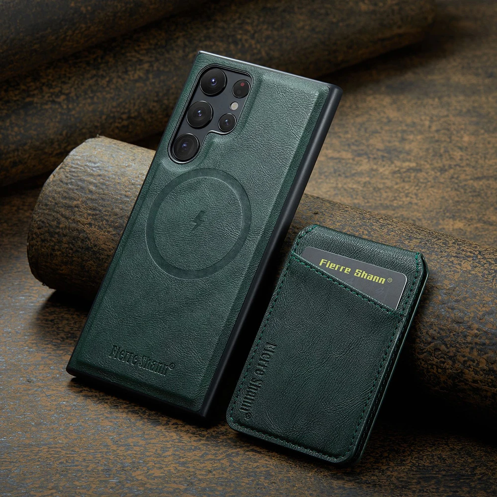 Leather Magnetic Phone Case with Card Holder and Stand Feature