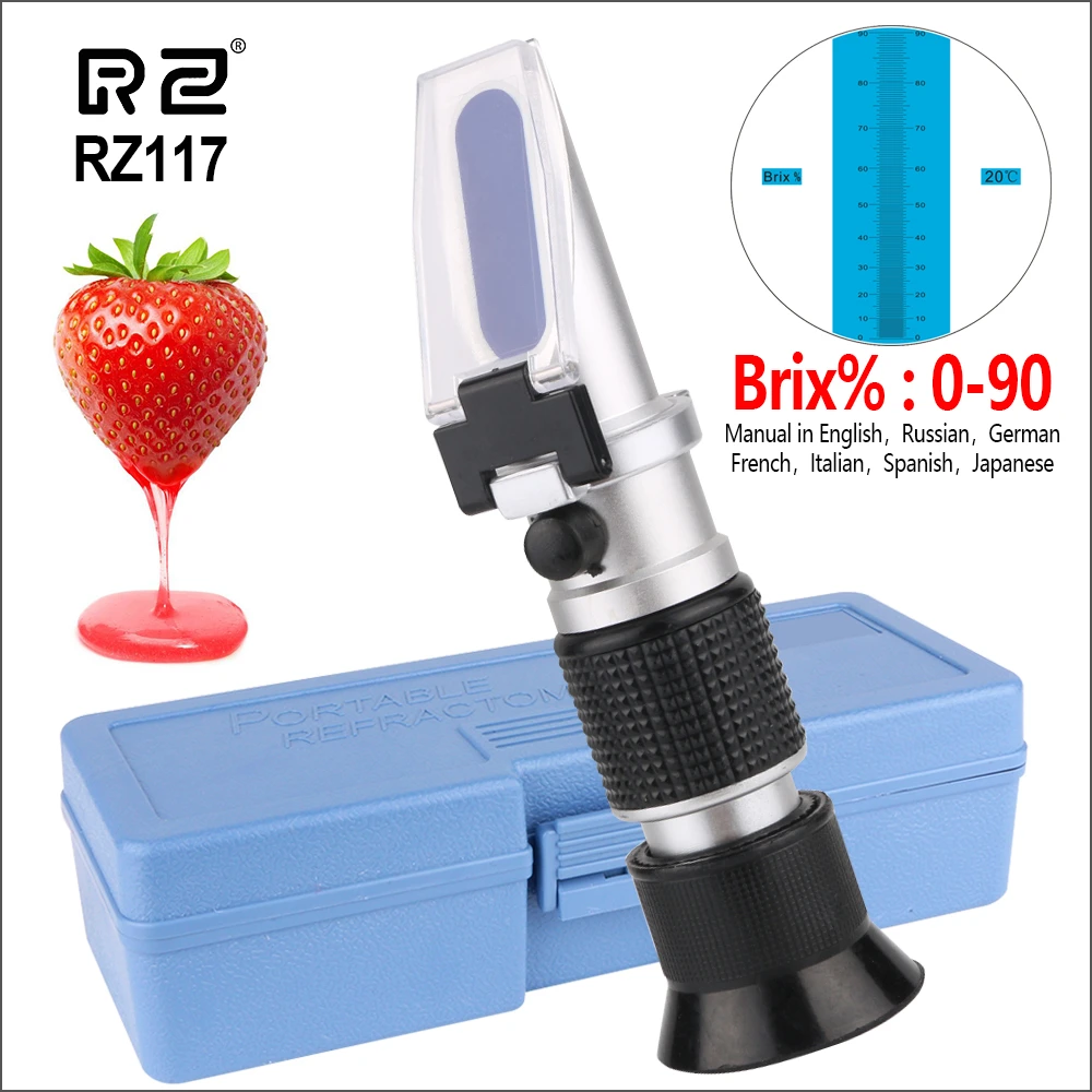 RZ Refractometer Sugar Meter 0 90 Brix RHB 90ATC Handheld Brewing Auto Refractometer Fruit