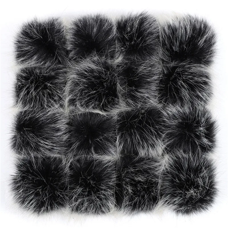 DIY Hairball Hat Fur PomPom 6pcs 8cm pom poms craft supplies Fake Fox Fur Pom Pom Balls With Rubber Band Buttons Handmade Knit Clothing Hat Accessories