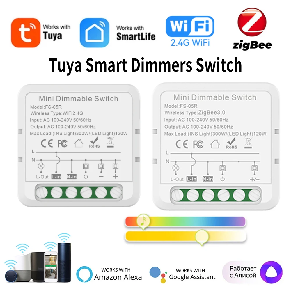 TuyaWiFiZigBeeDimmerLEDLightSmartDimmersSwitchModuleBreaker