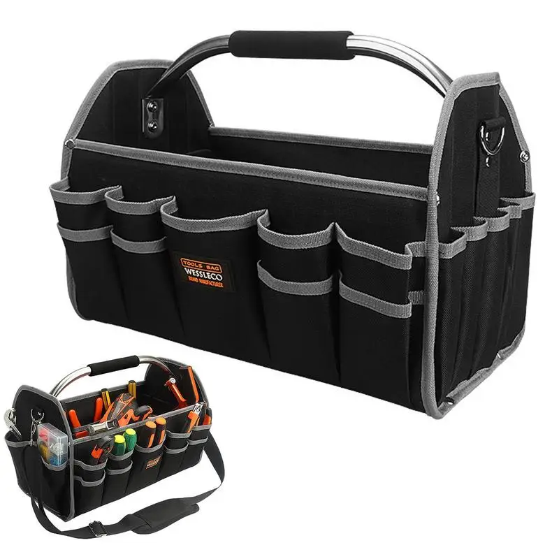Bolsa de ferramentas elétrica dobrável, sacola superior aberta, resistente à água, alça de ombro ajustável, bolsa de armazenamento reforçada
