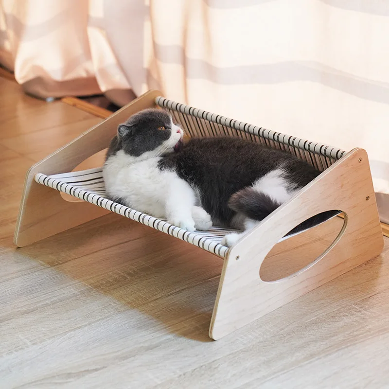 

New Durable Cat Dog Bed Pet Hammock Pet Furniture Indoor Detachable Anti slip Cat Hammocks Cushion Wood Canvas Bed