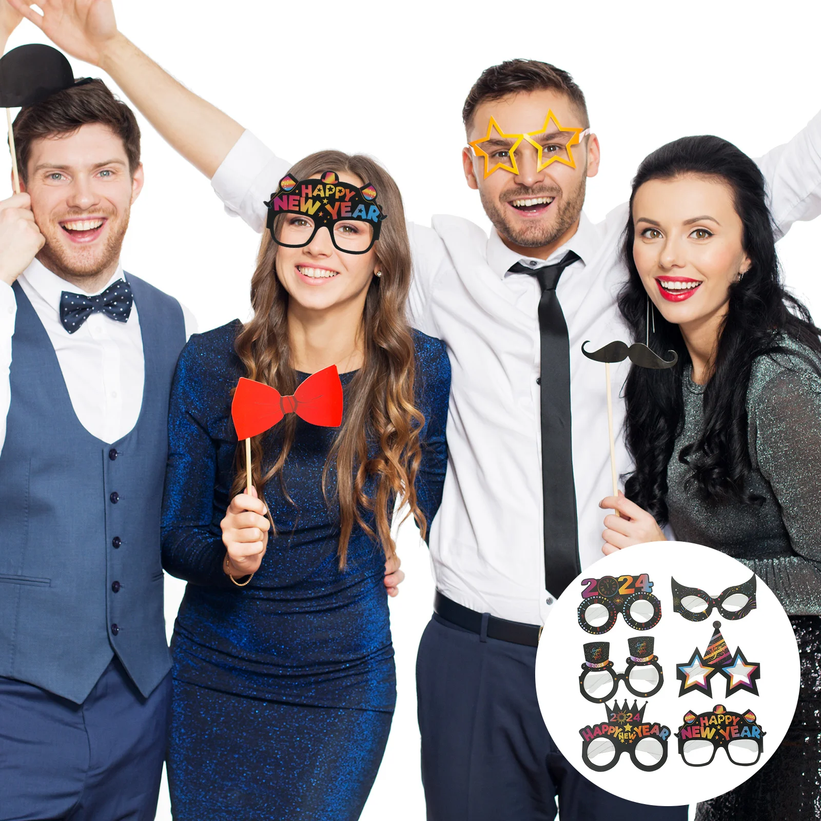

2024 New Year Party Supplies Rainbow Paper Glasses Birthday Ball Decoration Props 3D Novel