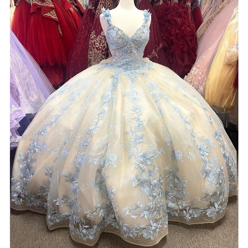 

Champagne Quinceanera Dresses 2023 Off Shoulder Ball Gown Sweet 16 Dress Beading Appliques Flower Birthday Party Gowns