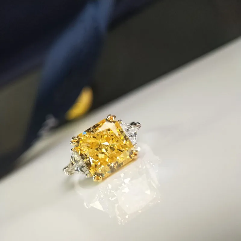 CC Sterling Rings For Women Yellow Stone Luxury Wedding Engagement