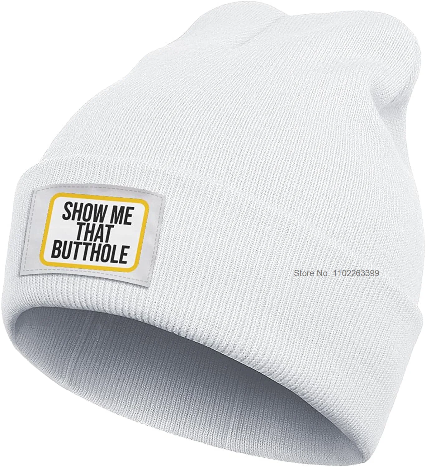Funny Show Me The Butthole Winter Beanie Hat Rolled Cuff Warm Winter Beanie for Men Women White Wool