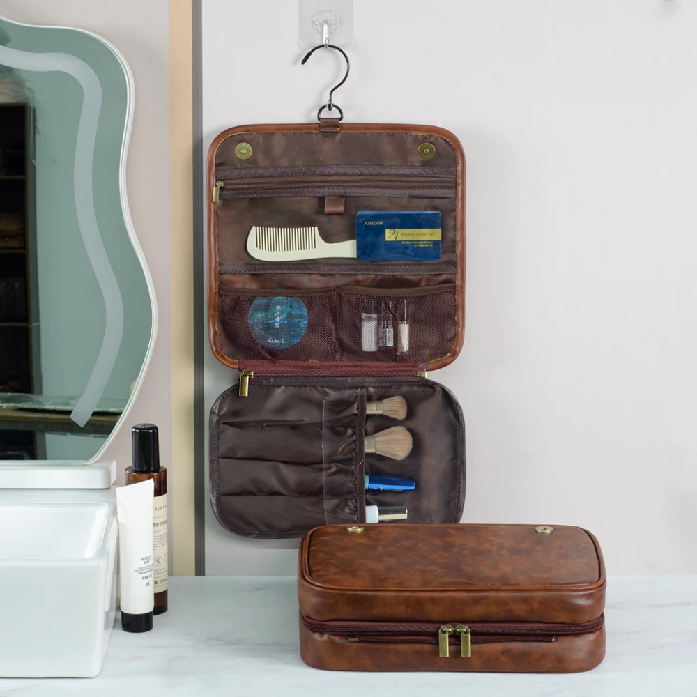 2024 new men's business pu wash bag large capacity high-end storage partition waterproof makeup bag storage bag 5