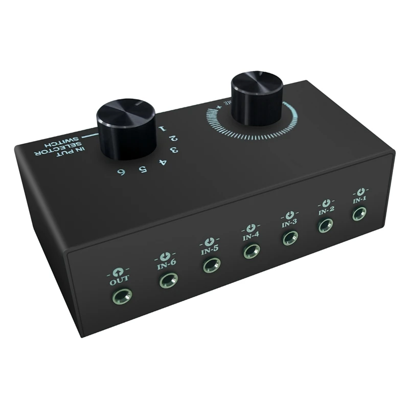 

3.5Mm Stereo Audio Switcher Splitter 6 Way Audio Splitter Switch Switcher For Passive Speaker Headphone 6 Input 1 Output