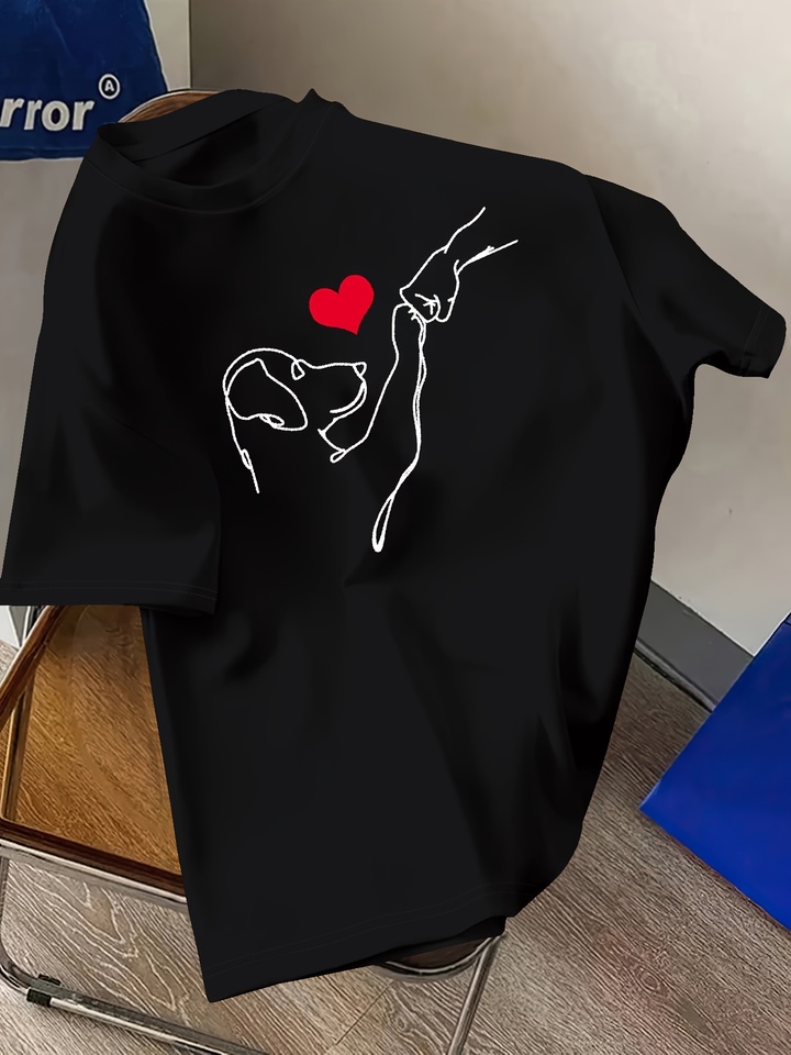 Men's Summer 100 Cotton Fashionable Casual Loose Large Size and Dog High Five Printed Sports Round Neck Short Sleeve T-shirt Top