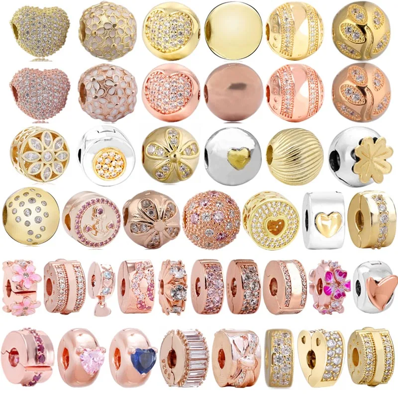 

Rose Gold Daisies Freehand Heart Peach Blossom Leaves Signature Clip Bead 925 Sterling Silver Charm Fit Bracelet Diy Jewelry