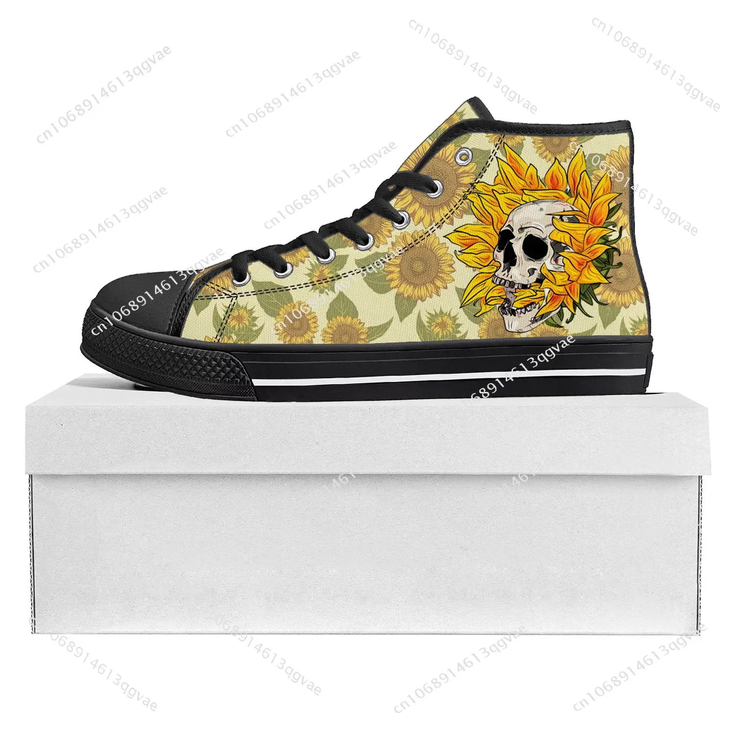 Sunflower Skull High Top High Quality Sneakers Mens Womens Teenager Canvas Sneaker Custom Made Shoe Casual Couple Shoes Black