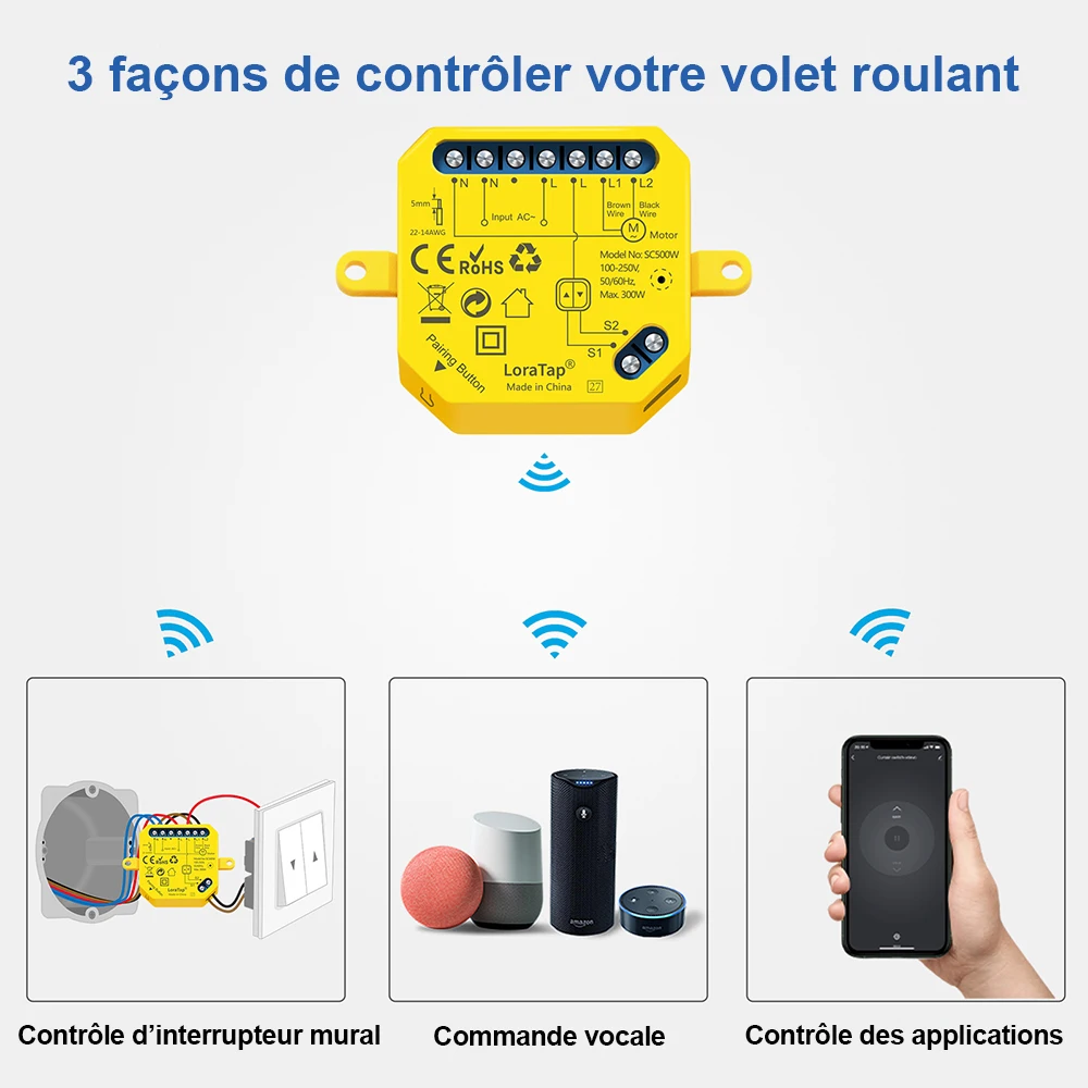 LoraTap-Volet Roulant pour Rideaux de Fenêtres, Commutateur de Moteur, Tuya, Smart Life App, Google Home, Alexa, Commande Vocale, Tournesol, WiFi