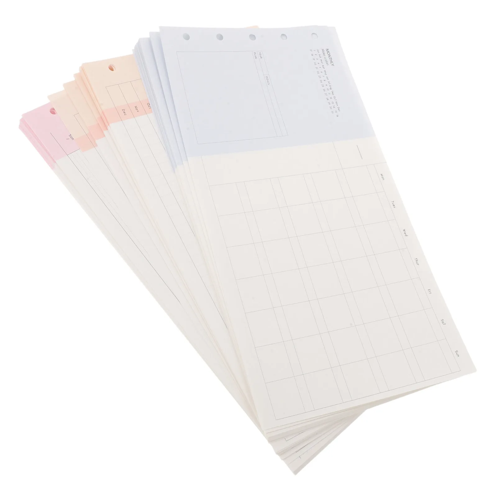 3세트 M5 삼단 접이식 A6 플래너 리필 5홀 펀치 데일리 위클리 먼슬리 바인더 인서트 용지 120gsm 휴대용 컴팩트 태스크 플래너