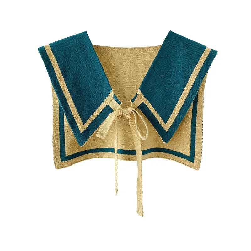 Korean College Atyle Atripes Women Winter Blouse Shoulders Cape Knotted Scarf Neck Guard Fake Collar Scarve Warm Knitted Shawl