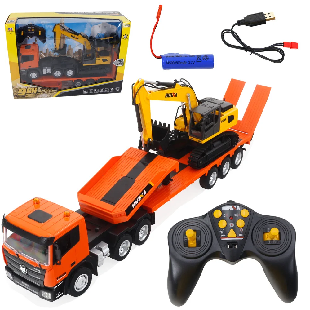 Huina 1319 New Excavator Nine-channel Remote Control Flat Trailer 1:24 Simulation Engineering Car Children's Birthday Gift Toys 6