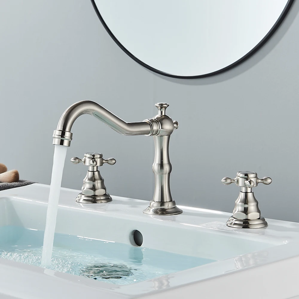 Uythner Black Basin Faucet Dual Handles Bathroom Tub Faucet Deck Mounted Hot and Cold Water Mixer Basin Tap Widespread 3 Holes 4