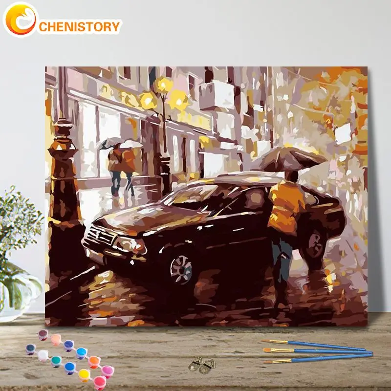 

Картина по номерам CHENISTORY с рамкой, автомобильный пейзаж, ручная роспись, искусство, рисование на холсте, Подарочные Картины по номерам, домашний декор